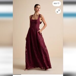 Lulu's Burgundy Backless Lace Evening Gown